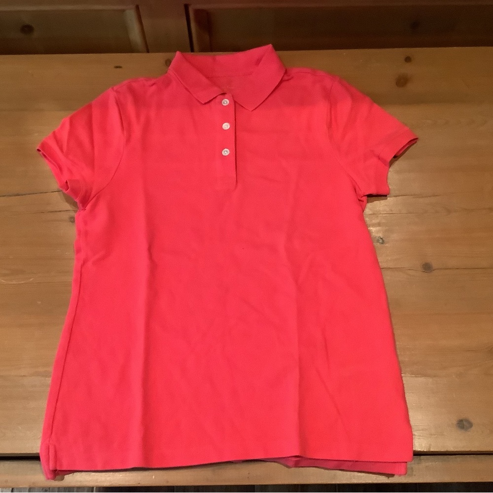 WOMENS CORAL COTTON PIQUE COLLARED SHIRT/TOP. MEDIUM